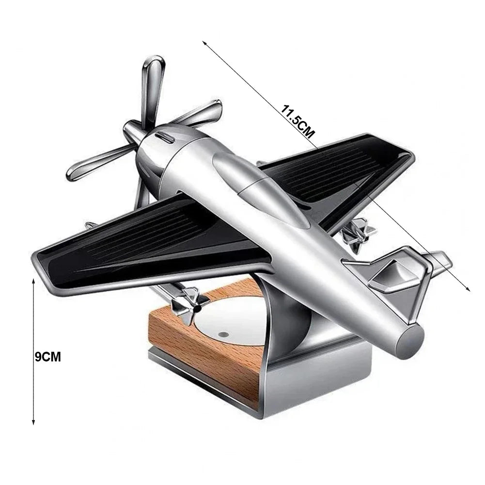 βοΈπ Solar Airplane Car Essential Oil Diffuser β Wooden Base Aromatherapy Fragrance Ornament