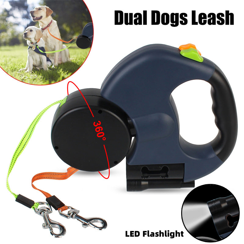 ✨🐾 28% OFF Double Dog Walking Leash – 360° Swivel, Anti-Tangle & Built-In Light