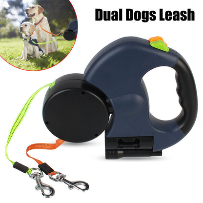 ✨🐾 28% OFF Double Dog Walking Leash – 360° Swivel, Anti-Tangle & Built-In Light