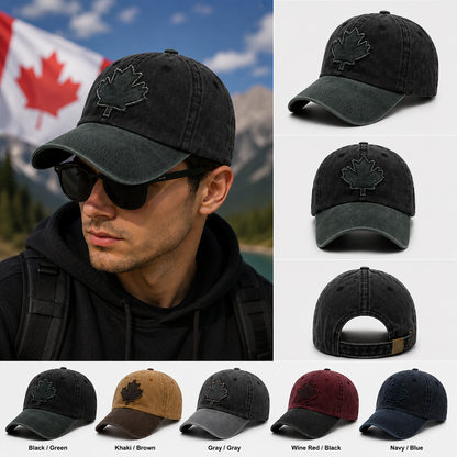 🍁🧢 Unisex Washed Cotton Vintage Canada Baseball Cap – Big Maple Leaf Embroidery Hat