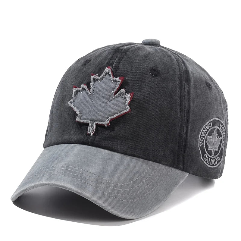 🍁🧢 Unisex Washed Cotton Vintage Canada Baseball Cap – Big Maple Leaf Embroidery Hat