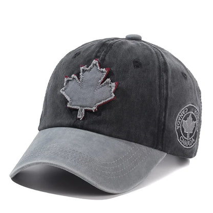 🍁🧢 Unisex Washed Cotton Vintage Canada Baseball Cap – Big Maple Leaf Embroidery Hat