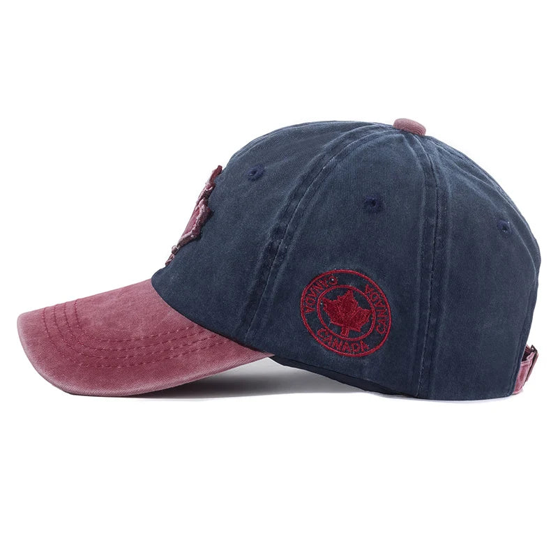 🍁🧢 Unisex Washed Cotton Vintage Canada Baseball Cap – Big Maple Leaf Embroidery Hat