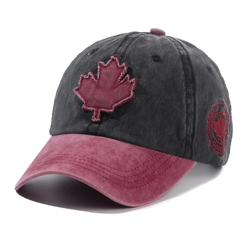 🍁🧢 Unisex Washed Cotton Vintage Canada Baseball Cap – Big Maple Leaf Embroidery Hat