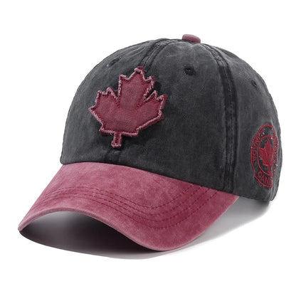🍁🧢 Unisex Washed Cotton Vintage Canada Baseball Cap – Big Maple Leaf Embroidery Hat