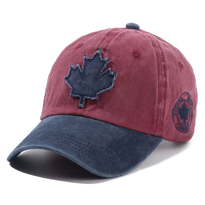 🍁🧢 Unisex Washed Cotton Vintage Canada Baseball Cap – Big Maple Leaf Embroidery Hat
