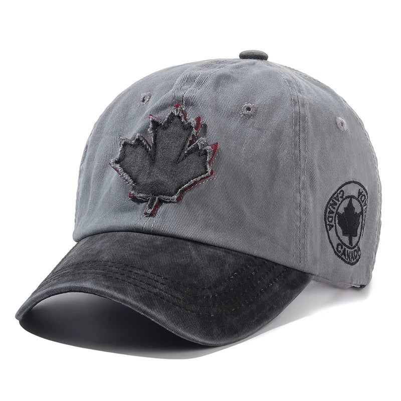 🍁🧢 Unisex Washed Cotton Vintage Canada Baseball Cap – Big Maple Leaf Embroidery Hat