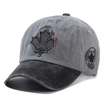 🍁🧢 Unisex Washed Cotton Vintage Canada Baseball Cap – Big Maple Leaf Embroidery Hat