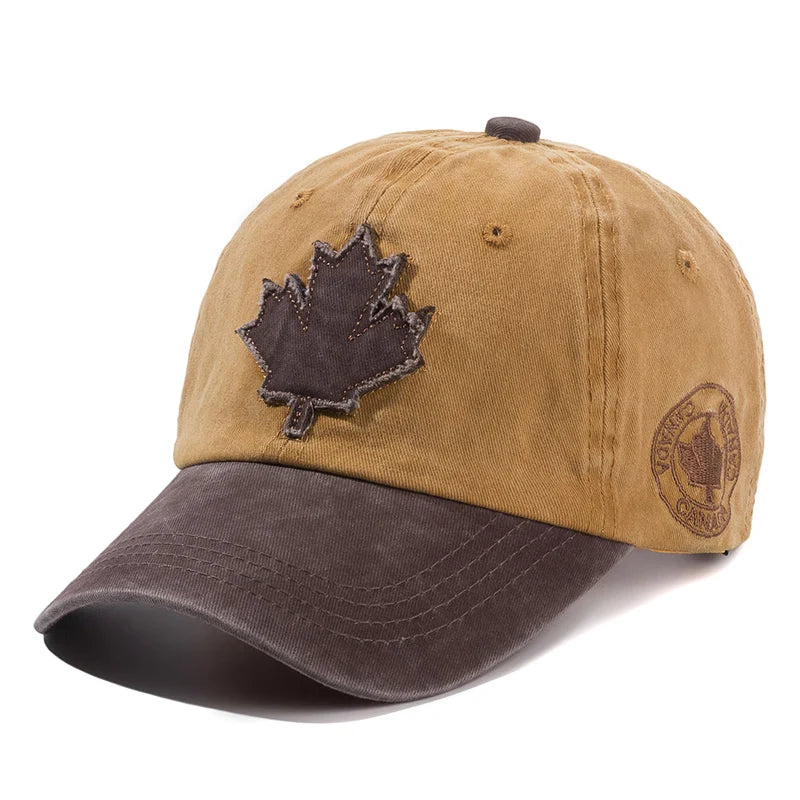 🍁🧢 Unisex Washed Cotton Vintage Canada Baseball Cap – Big Maple Leaf Embroidery Hat