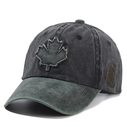 🍁🧢 Unisex Washed Cotton Vintage Canada Baseball Cap – Big Maple Leaf Embroidery Hat