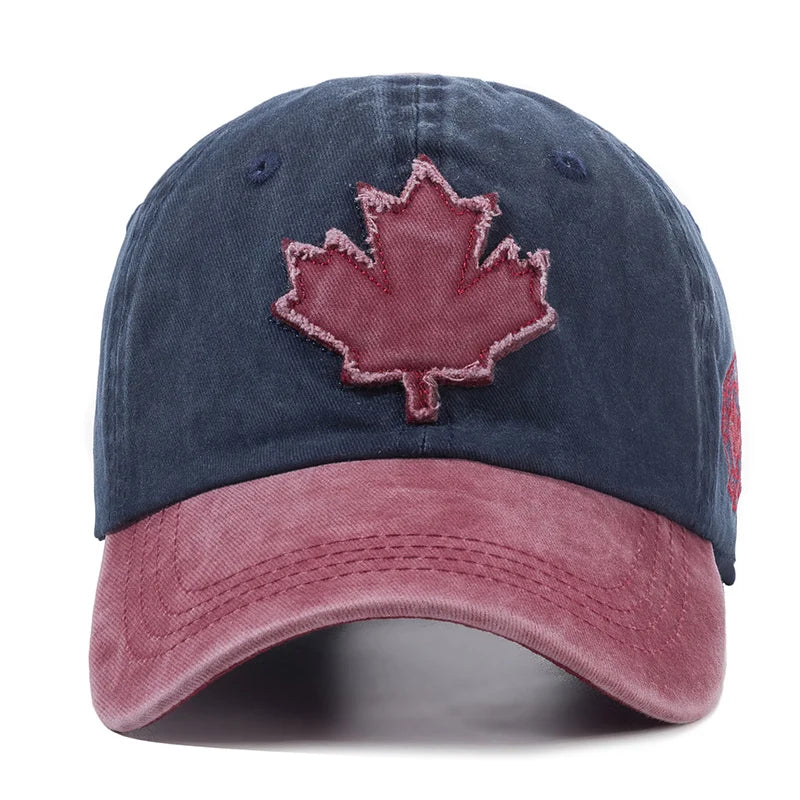 🍁🧢 Unisex Washed Cotton Vintage Canada Baseball Cap – Big Maple Leaf Embroidery Hat