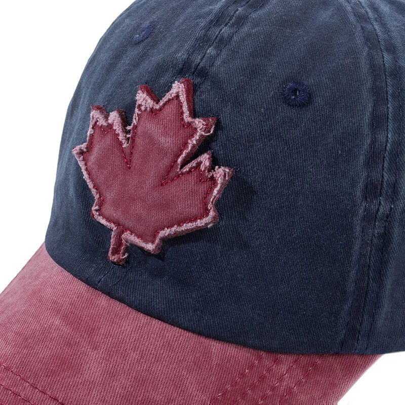 🍁🧢 Unisex Washed Cotton Vintage Canada Baseball Cap – Big Maple Leaf Embroidery Hat