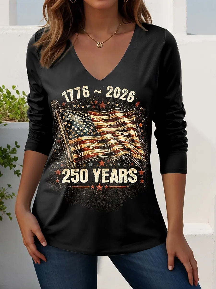 US Flag 250th anniversary Pattern Vintage Women's Long Sleeve T-shirt Summer 3D Print Casaul  polyester Tops Women Clothing