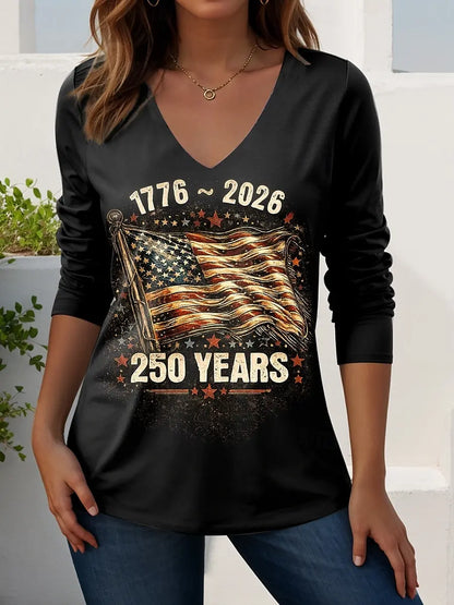 US Flag 250th anniversary Pattern Vintage Women's Long Sleeve T-shirt Summer 3D Print Casaul  polyester Tops Women Clothing