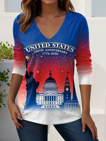 US Flag 250th anniversary Pattern Vintage Women's Long Sleeve T-shirt Summer 3D Print Casaul  polyester Tops Women Clothing