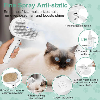3in1 Pet Steam Spray Grooming Brush for Dogs Cats Electric Hair Removal Comb Massage Anti-Tangle Steamy Floating Hair Cleaning