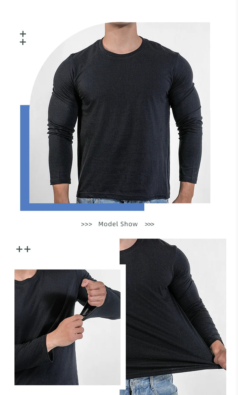 🔥👕 Men’s Heavyweight Long Sleeve T-Shirt – Breathable Cotton Casual Loose Fit Top