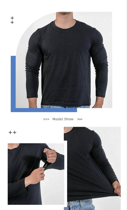 🔥👕 Men’s Heavyweight Long Sleeve T-Shirt – Breathable Cotton Casual Loose Fit Top
