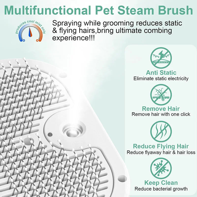 3in1 Pet Steam Spray Grooming Brush for Dogs Cats Electric Hair Removal Comb Massage Anti-Tangle Steamy Floating Hair Cleaning