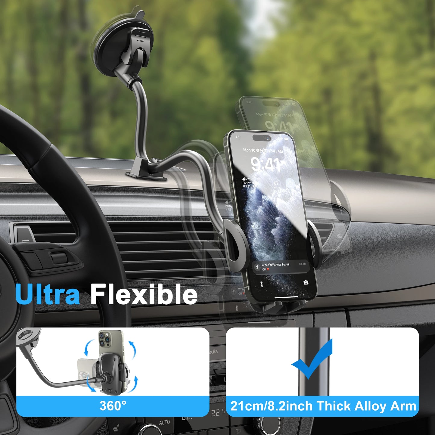 🚗📱 Solid Car & Truck Phone Mount Holder – 11.8" Gooseneck Long Arm Anti-Shake Stand for All Smartphones