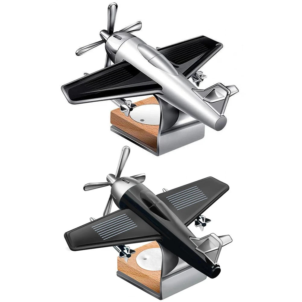 ✈️🚗 Solar Airplane Car Essential Oil Diffuser – Wooden Base Aromatherapy Fragrance Ornament