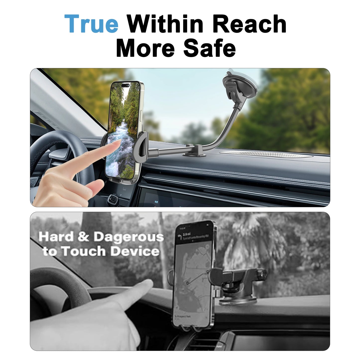 🚗📱 Solid Car & Truck Phone Mount Holder – 11.8" Gooseneck Long Arm Anti-Shake Stand for All Smartphones