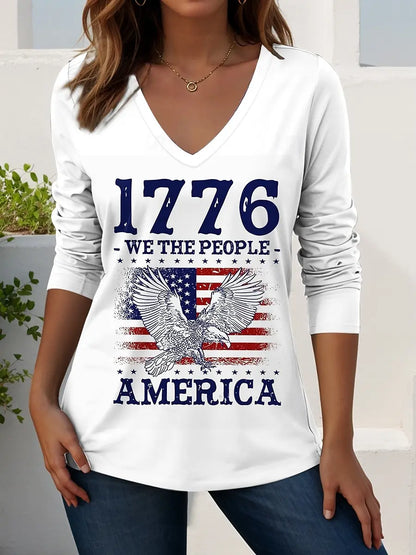 US Flag 250th anniversary Pattern Vintage Women's Long Sleeve T-shirt Summer 3D Print Casaul  polyester Tops Women Clothing