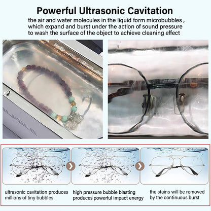 🔥19% OFF🧼 Ultrasonic Cleaner Machine – High Frequency Cleaner for Glasses, Jewelry & Tools