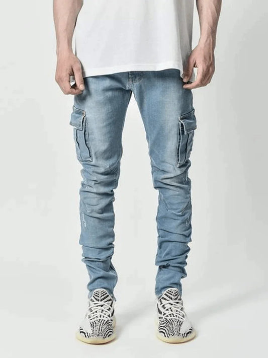 👖🔥 New Men’s Cargo Jeans – Multi Pocket Washed Denim Casual Pants for Daily Wear