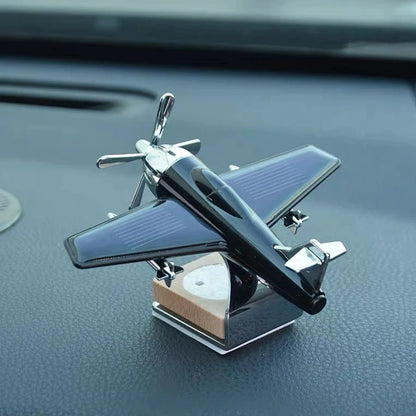 ✈️🚗 Solar Airplane Car Essential Oil Diffuser – Wooden Base Aromatherapy Fragrance Ornament