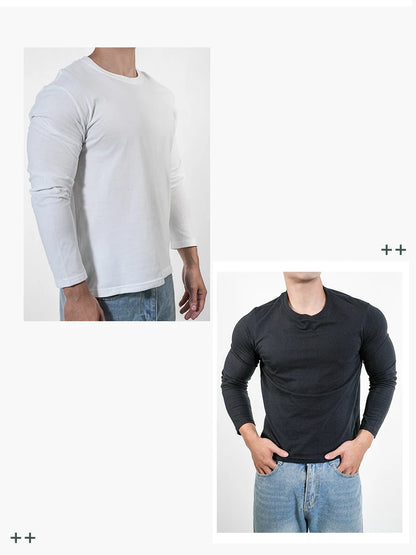 🔥👕 Men’s Heavyweight Long Sleeve T-Shirt – Breathable Cotton Casual Loose Fit Top