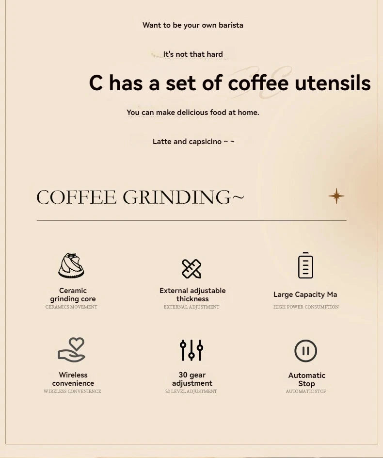 ☕⚡ Portable Electric & Manual Coffee Bean Grinder – 30 Gear Adjustable Rechargeable Coffee Grinder