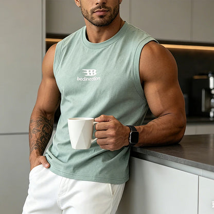 Men's Summer Sleeveless T-shirt Casual Washed Print Tank Tops Male O-neck Breathable Vest For Daily Gym Workout Streetwear