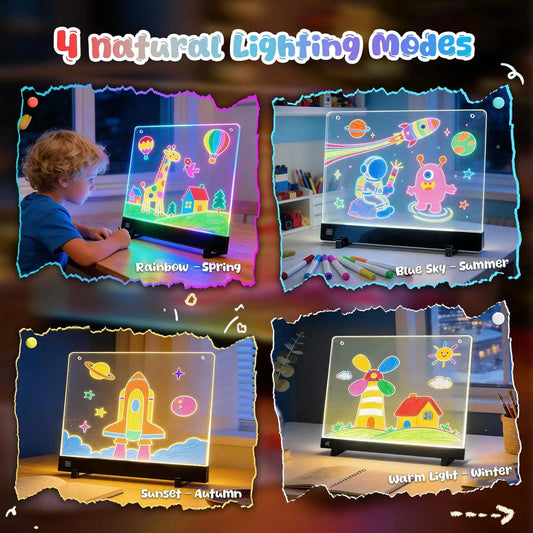 🔥30% Off 🎨 17-inch LED Drawing Board – Rechargeable LED Drawing Board - 4 Modes + 7 Colored Pencils - Includes Water Spray Bottle and Cleaning Cloth