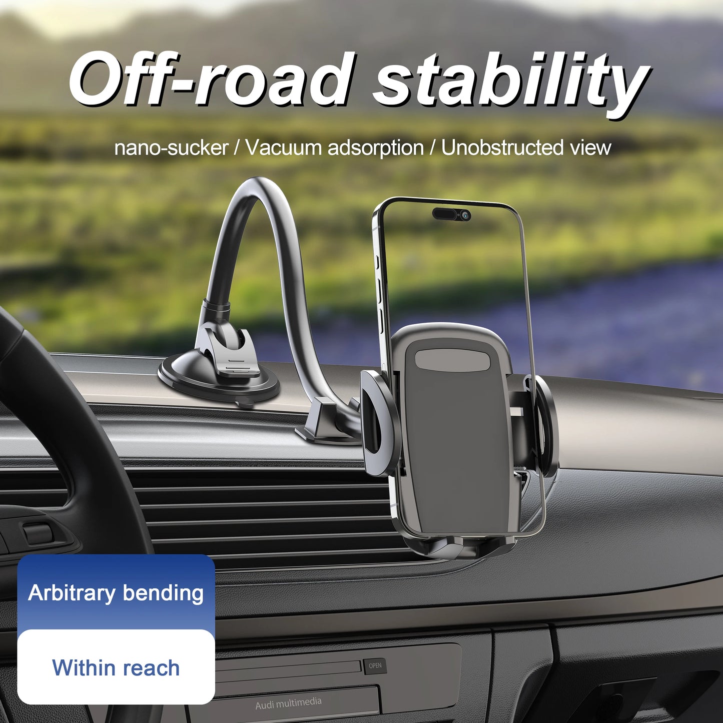 🚗📱 Solid Car & Truck Phone Mount Holder – 11.8" Gooseneck Long Arm Anti-Shake Stand for All Smartphones