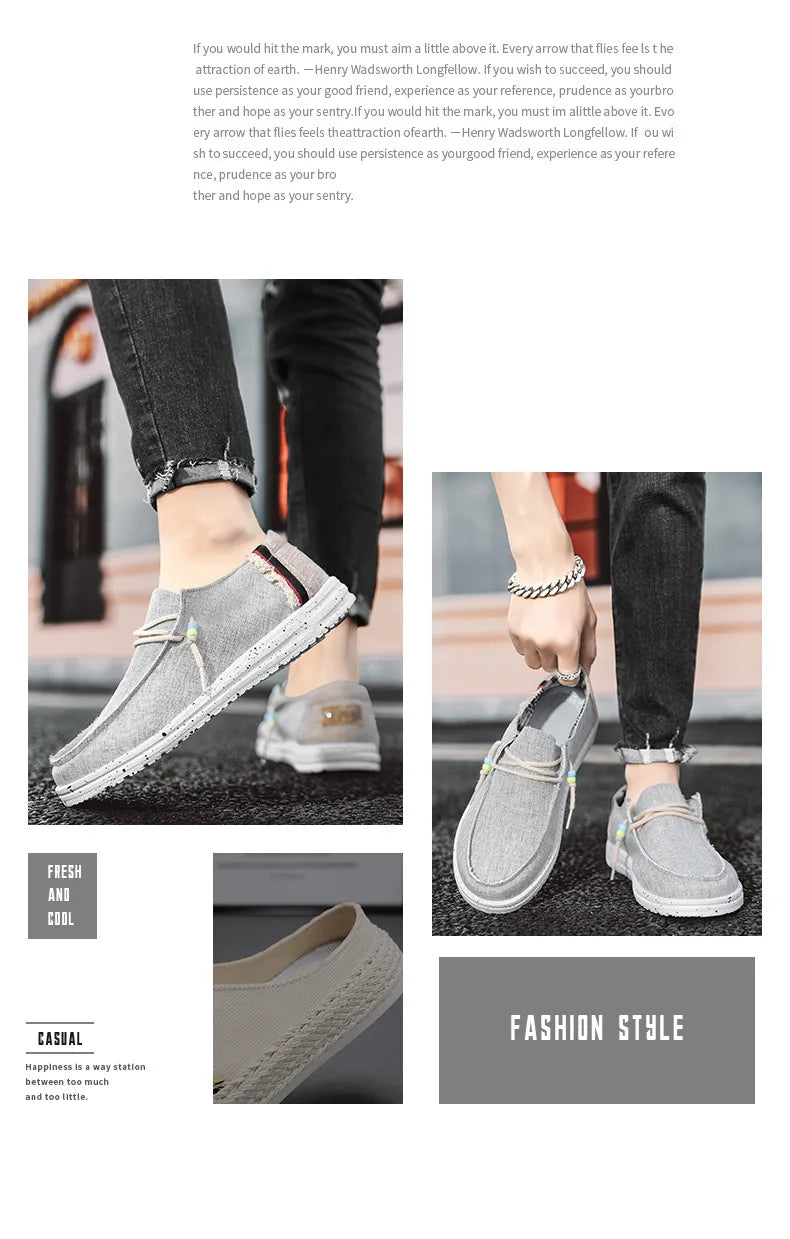 Spring Summer Blue Casual Boat Shoes Lightweight Slip-on Driving Shoes Men Low-cut Breathable Canvas Men Shoes Loafers