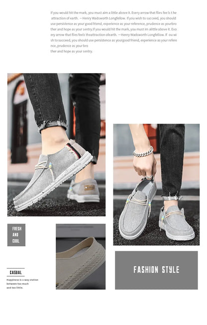 Spring Summer Blue Casual Boat Shoes Lightweight Slip-on Driving Shoes Men Low-cut Breathable Canvas Men Shoes Loafers