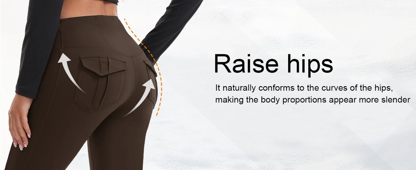 Women's High Waisted Flared Yoga Pants with Pockets Tummy Control Bootcut Leggings for Gym Fitness Casual Wear
