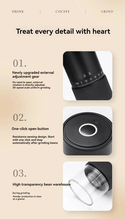 ☕⚡ Portable Electric & Manual Coffee Bean Grinder – 30 Gear Adjustable Rechargeable Coffee Grinder
