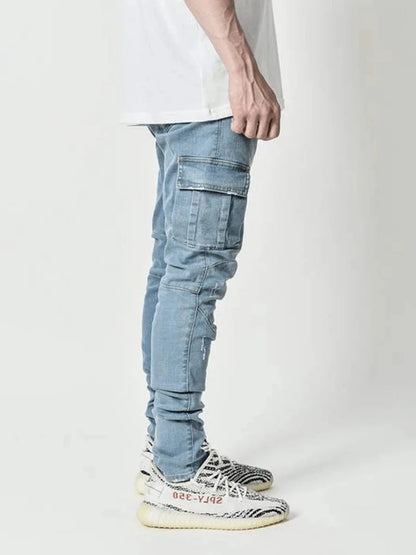 👖🔥 New Men’s Cargo Jeans – Multi Pocket Washed Denim Casual Pants for Daily Wear