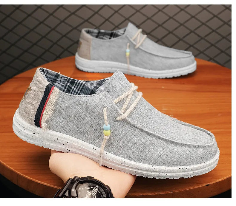 Spring Summer Blue Casual Boat Shoes Lightweight Slip-on Driving Shoes Men Low-cut Breathable Canvas Men Shoes Loafers