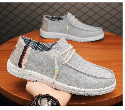 Spring Summer Blue Casual Boat Shoes Lightweight Slip-on Driving Shoes Men Low-cut Breathable Canvas Men Shoes Loafers
