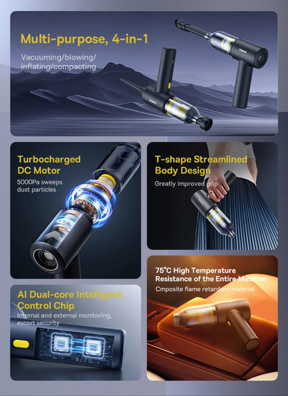 🚗✨ Baseus Wireless Car Vacuum Cleaner & Air Duster Gun – Powerful Portable Cordless Cleaner for Car & Home