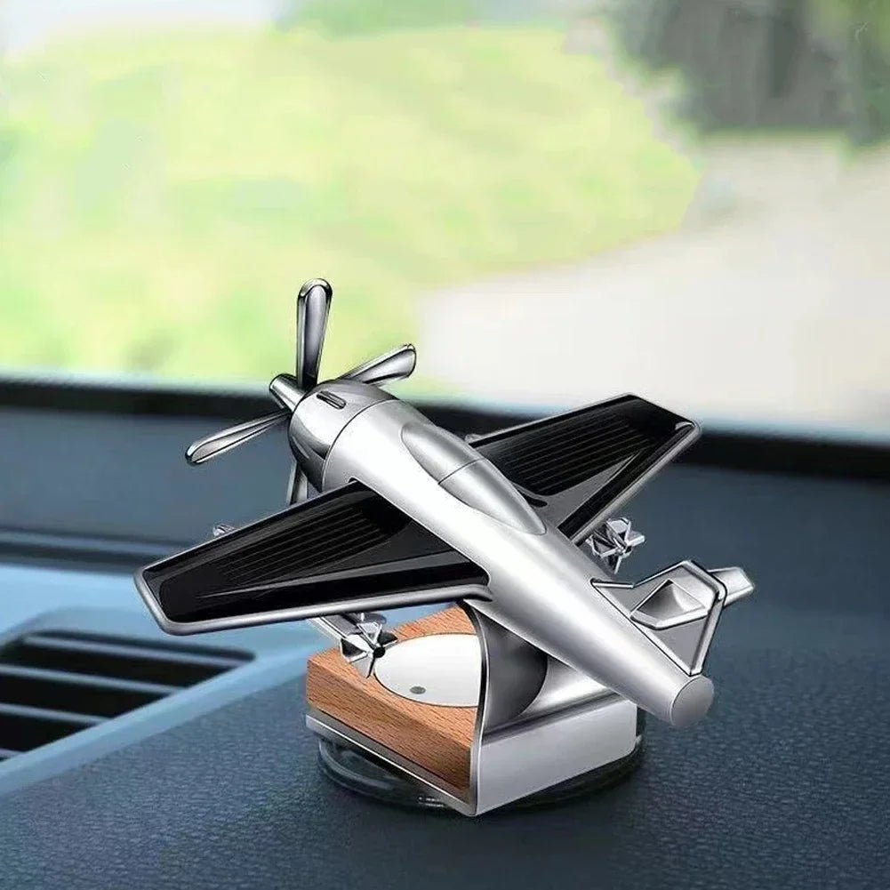 ✈️🚗 Solar Airplane Car Essential Oil Diffuser – Wooden Base Aromatherapy Fragrance Ornament