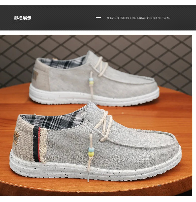 Spring Summer Blue Casual Boat Shoes Lightweight Slip-on Driving Shoes Men Low-cut Breathable Canvas Men Shoes Loafers