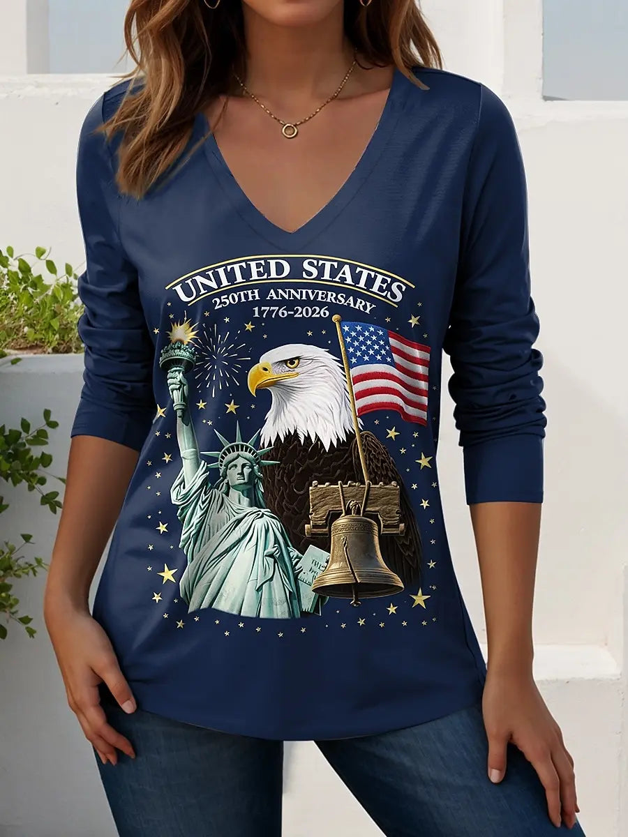 US Flag 250th anniversary Pattern Vintage Women's Long Sleeve T-shirt Summer 3D Print Casaul  polyester Tops Women Clothing