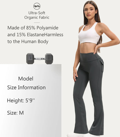 Women's High Waisted Flared Yoga Pants with Pockets Tummy Control Bootcut Leggings for Gym Fitness Casual Wear