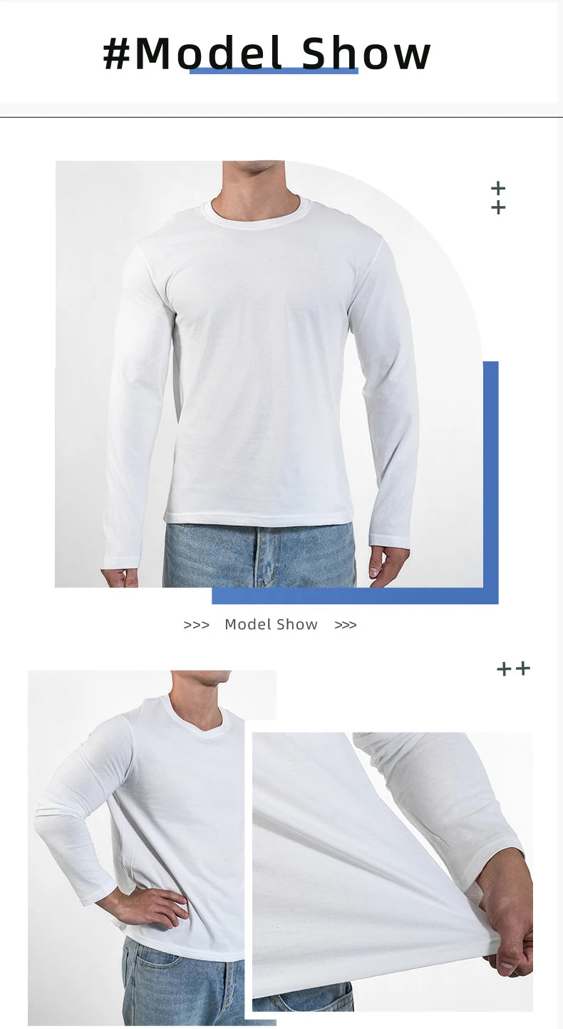 🔥👕 Men’s Heavyweight Long Sleeve T-Shirt – Breathable Cotton Casual Loose Fit Top