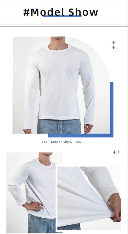 🔥👕 Men’s Heavyweight Long Sleeve T-Shirt – Breathable Cotton Casual Loose Fit Top