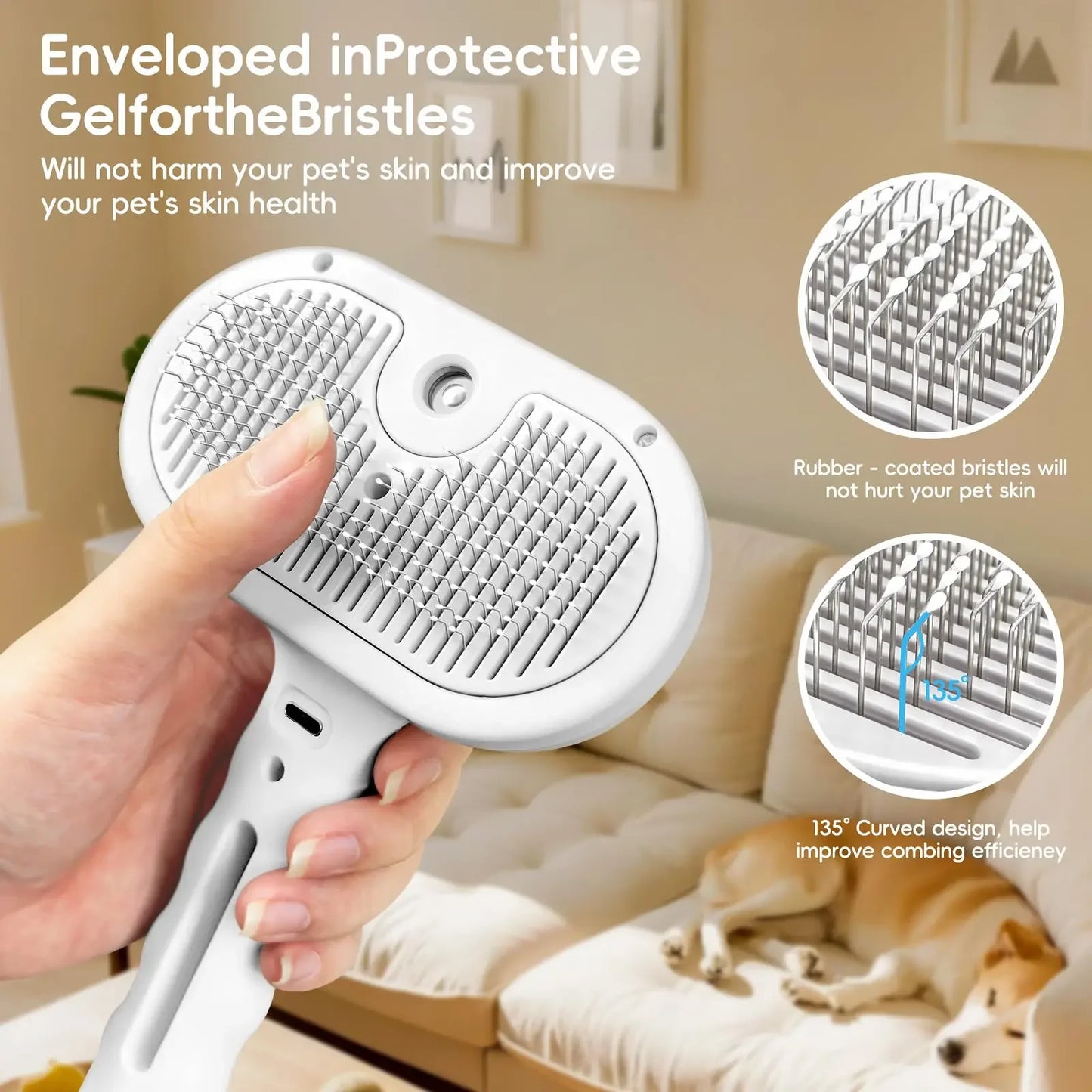 3in1 Pet Steam Spray Grooming Brush for Dogs Cats Electric Hair Removal Comb Massage Anti-Tangle Steamy Floating Hair Cleaning